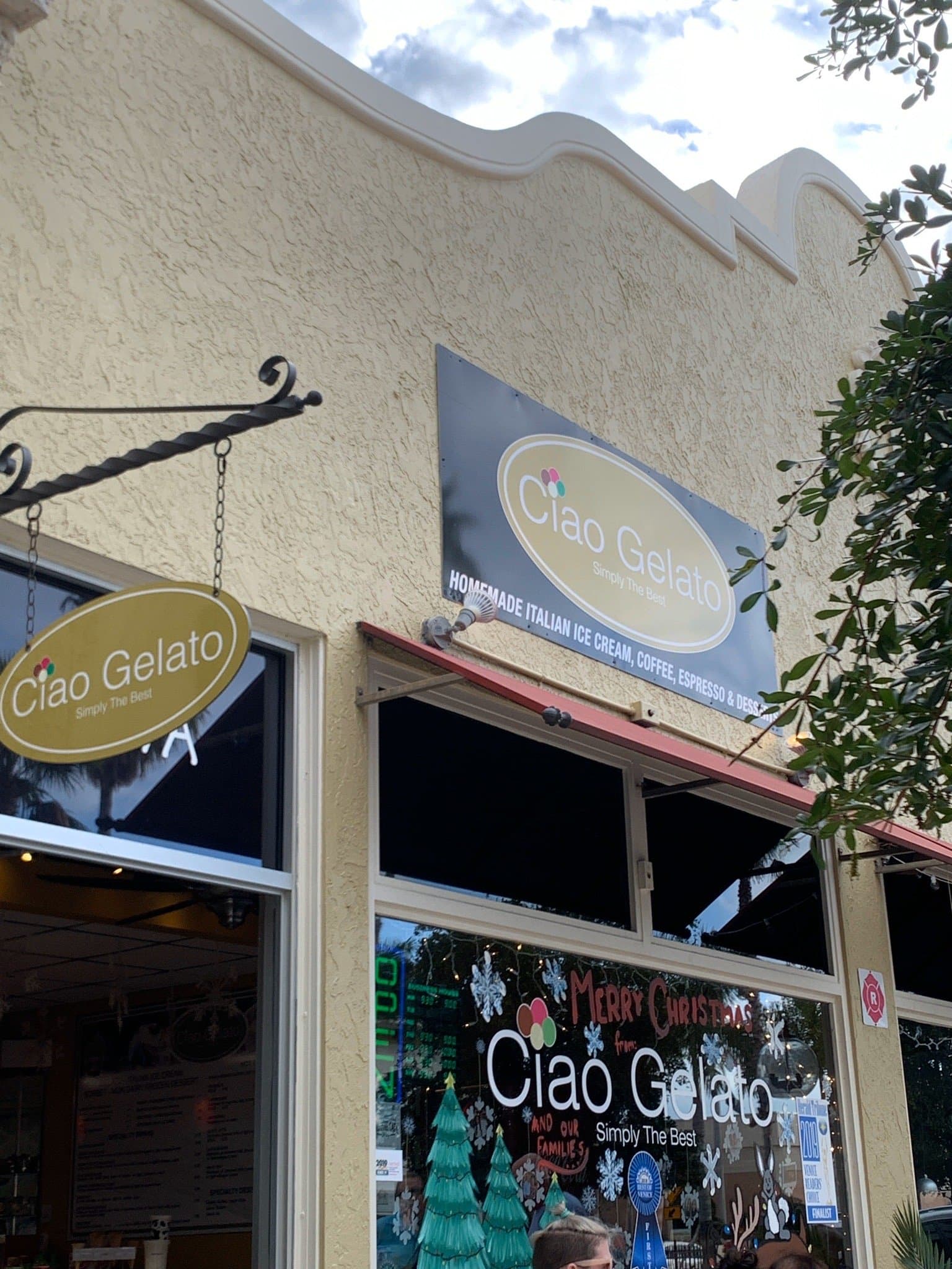 Ciao Gelato's storefront under its awning on Venice Avenue